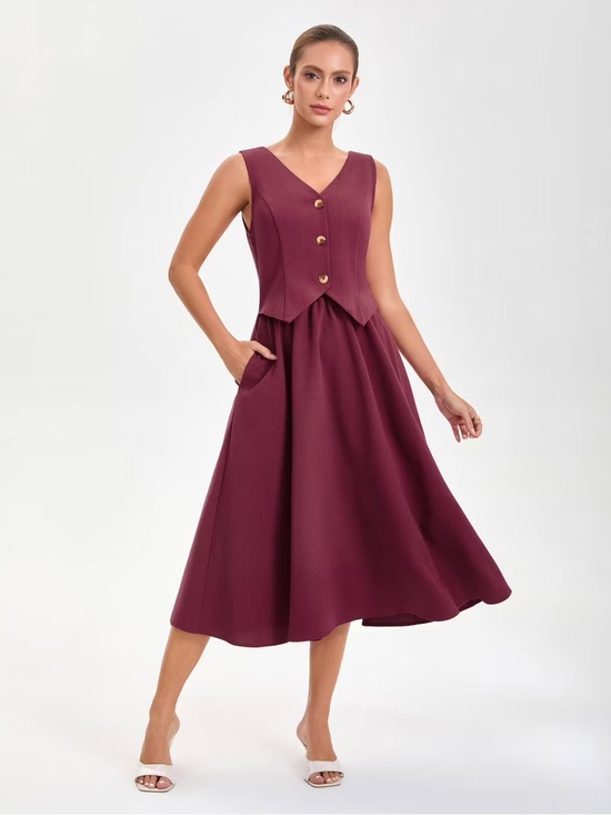 Dresses & Skirts - Women's Layered Waistcoat Midi A-Line Dress - A New Day Wine Red S